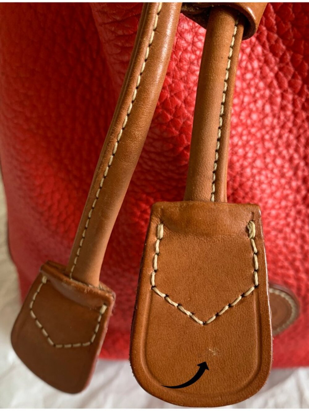 DOONEY & BOURKE Vintage Red & Tan Small Drawstring Bucket Pebbled Leather Bag - Picture 10 of 11